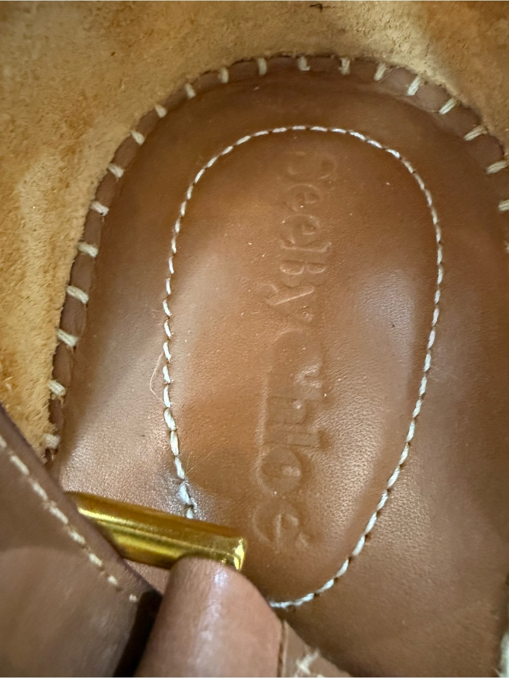 See by Chloé Tan Leather Espadrille Wedge Sandals with Cream Fringed Strap - Picture 2 of 8